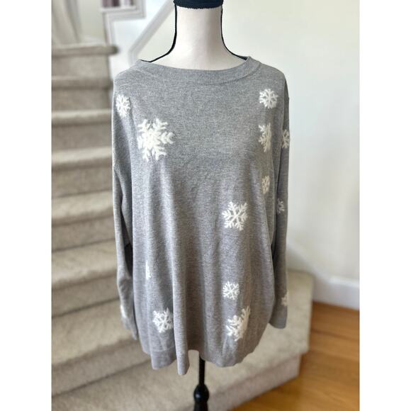 Talbots Gray Sweater with White Snowflakes - Picture 1 of 6